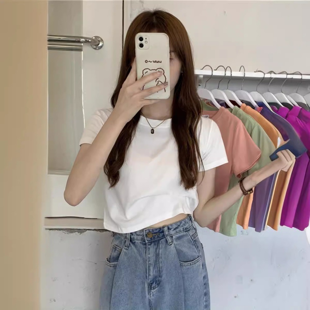【D.studio】韓版休閒百搭短版上衣 短袖上衣 短袖t恤 女裝 顯瘦上衣 衣服 寬鬆上衣 素T 短板上衣【T222】-細節圖9
