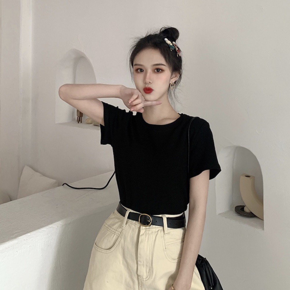 【D.studio】韓版休閒百搭短版上衣 短袖上衣 短袖t恤 女裝 顯瘦上衣 衣服 寬鬆上衣 素T 短板上衣【T222】-規格圖9