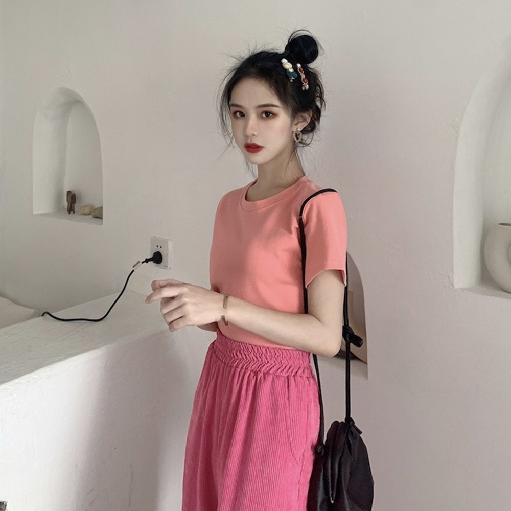 【D.studio】韓版休閒百搭短版上衣 短袖上衣 短袖t恤 女裝 顯瘦上衣 衣服 寬鬆上衣 素T 短板上衣【T222】-規格圖9