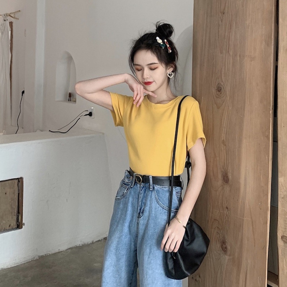 【D.studio】韓版休閒百搭短版上衣 短袖上衣 短袖t恤 女裝 顯瘦上衣 衣服 寬鬆上衣 素T 短板上衣【T222】-規格圖9