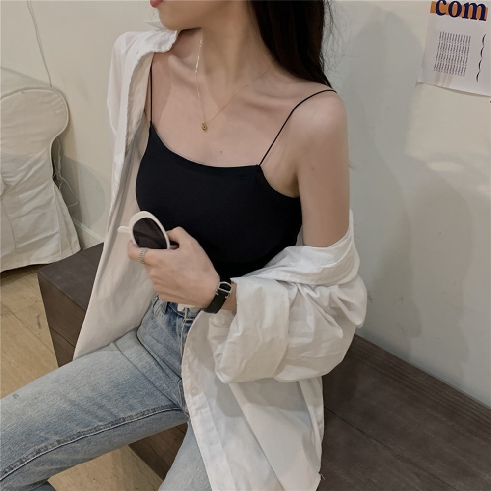 【D.studio】韓版細肩帶短版背心 帶胸墊免穿內衣 上衣 小可愛 女裝 背心女 衣服 短版上衣【V117】-細節圖7