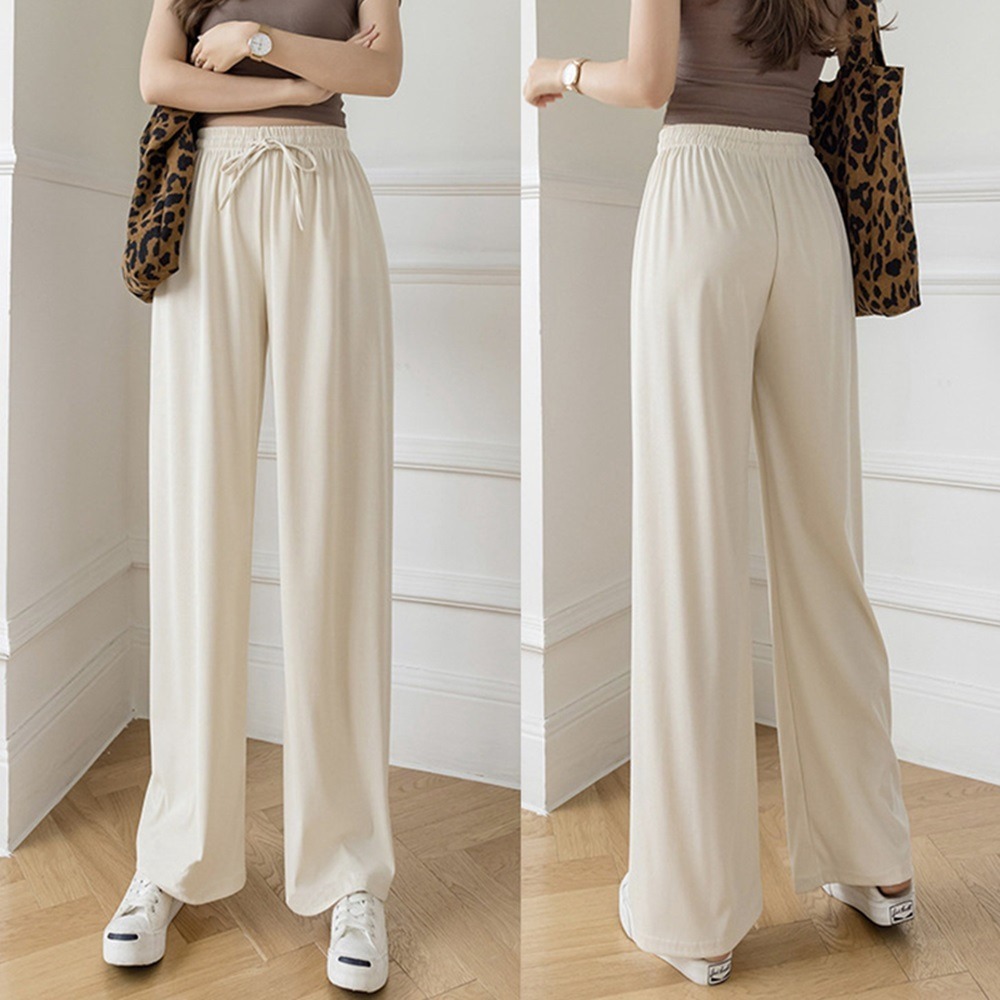 【D.studio】韓版冰絲休閒高腰直筒寬褲 褲子 長褲 休閒褲 女裝 高腰褲 拖地褲 直筒褲 黑褲【P180】-細節圖8