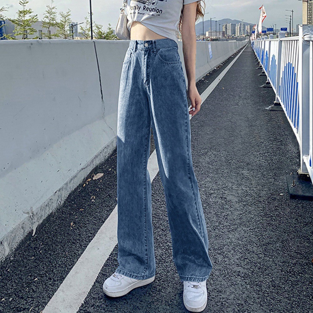 【D.studio】韓版高直筒寬鬆垂感拖地牛仔褲 寬褲長褲 休閒褲 女裝 高腰褲 牛仔 拖地褲 直筒褲 黑褲【P97】-細節圖2