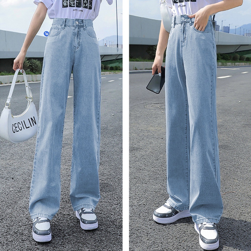 【D.studio】韓版高直筒寬鬆垂感拖地牛仔褲 寬褲長褲 休閒褲 女裝 高腰褲 牛仔 拖地褲 直筒褲 黑褲【P97】-細節圖4