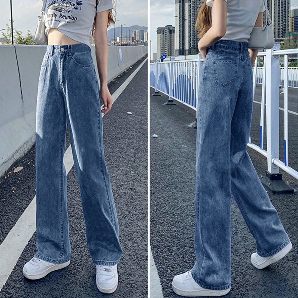 【D.studio】韓版高直筒寬鬆垂感拖地牛仔褲 寬褲長褲 休閒褲 女裝 高腰褲 牛仔 拖地褲 直筒褲 黑褲【P97】-細節圖7