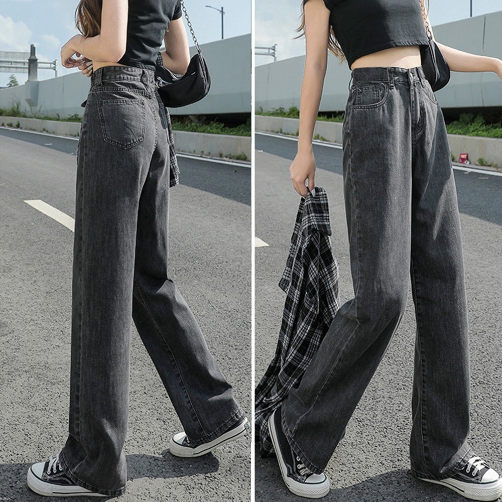 【D.studio】韓版高直筒寬鬆垂感拖地牛仔褲 寬褲長褲 休閒褲 女裝 高腰褲 牛仔 拖地褲 直筒褲 黑褲【P97】-細節圖8