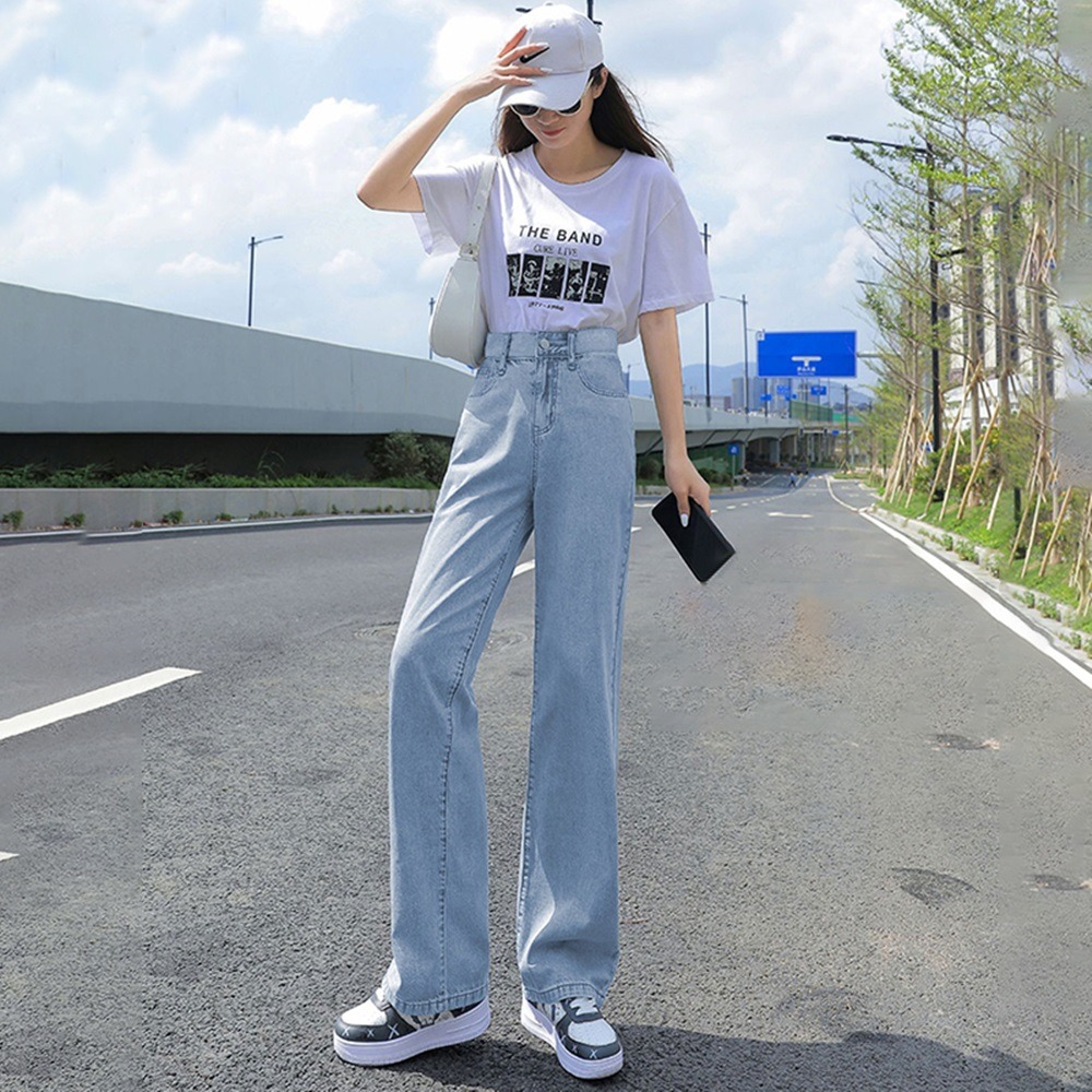 【D.studio】韓版高直筒寬鬆垂感拖地牛仔褲 寬褲長褲 休閒褲 女裝 高腰褲 牛仔 拖地褲 直筒褲 黑褲【P97】-細節圖9