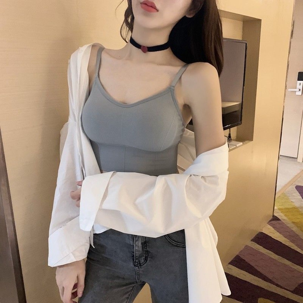 【D.studio】韓版無縫帶胸墊美背吊帶背心 帶胸墊 免穿內衣 防走光上衣 睡眠背心 運動背心 女裝【V104】-規格圖9