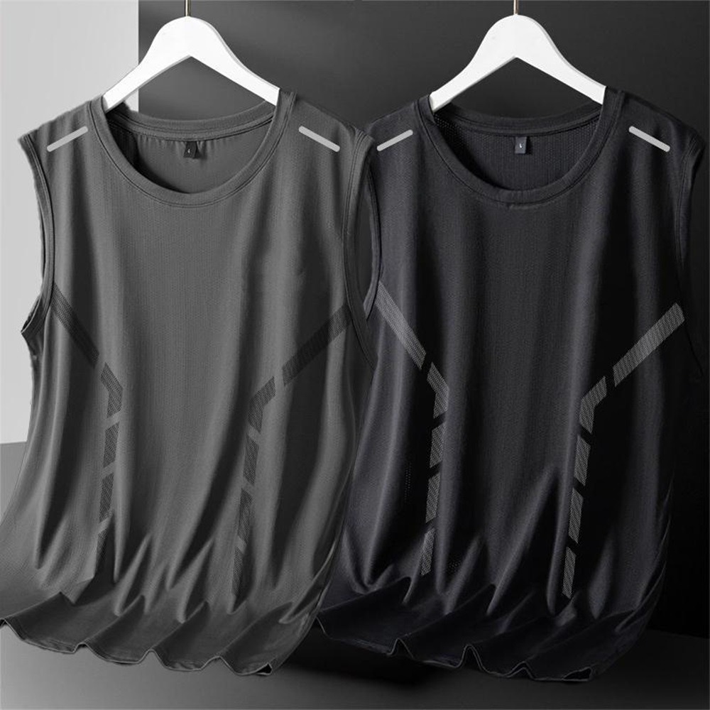 【D.studio】韓版冰絲速乾寬鬆無袖背心 男背心 運動上衣 無袖上衣 寬鬆上衣 素T 男裝 衣服  短袖【V392】-細節圖3