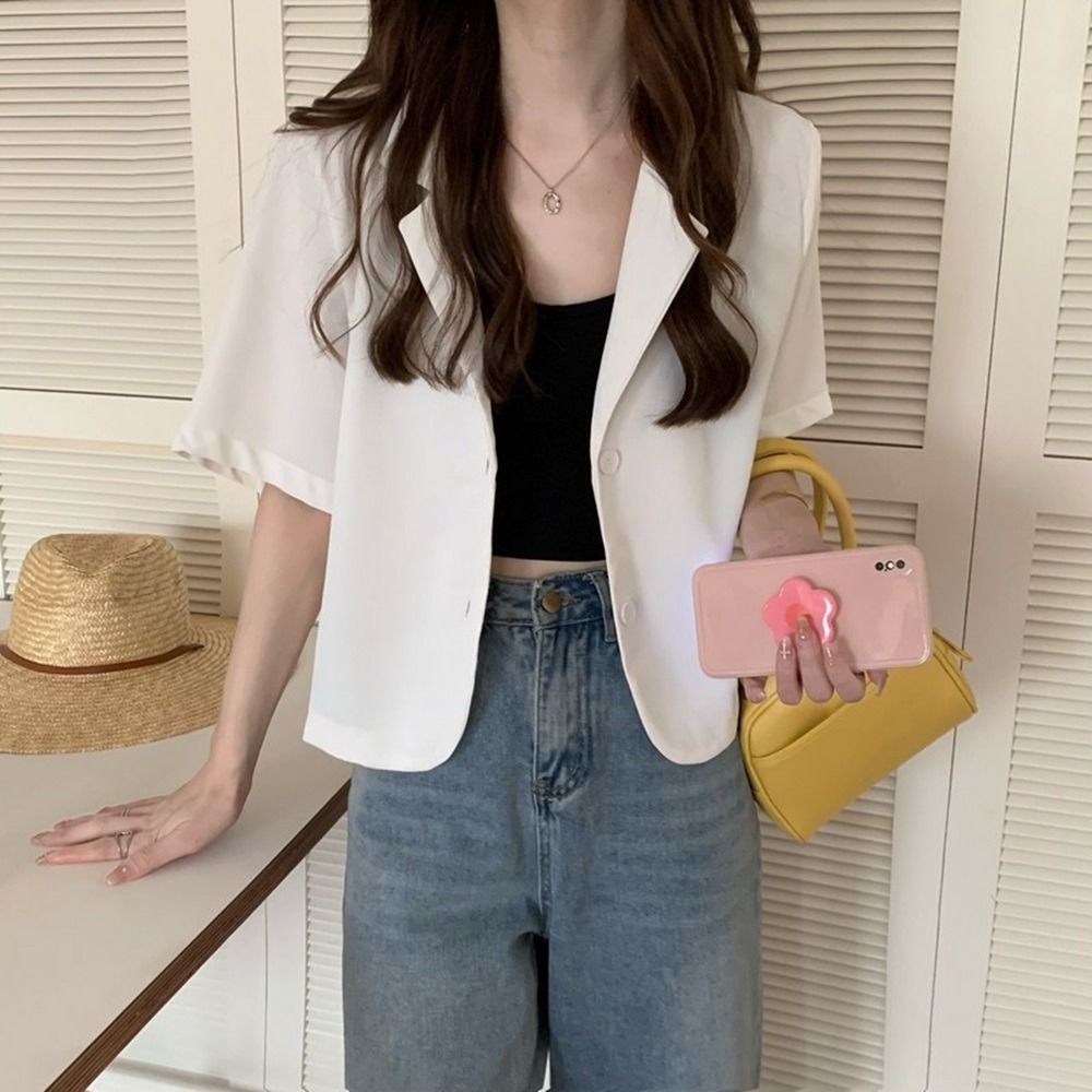 【D.studio】韓版短版薄款小西裝外套 短袖外套 短版外套 上衣 女裝  外套 薄外套 罩衫 防曬外套【J207】-細節圖7