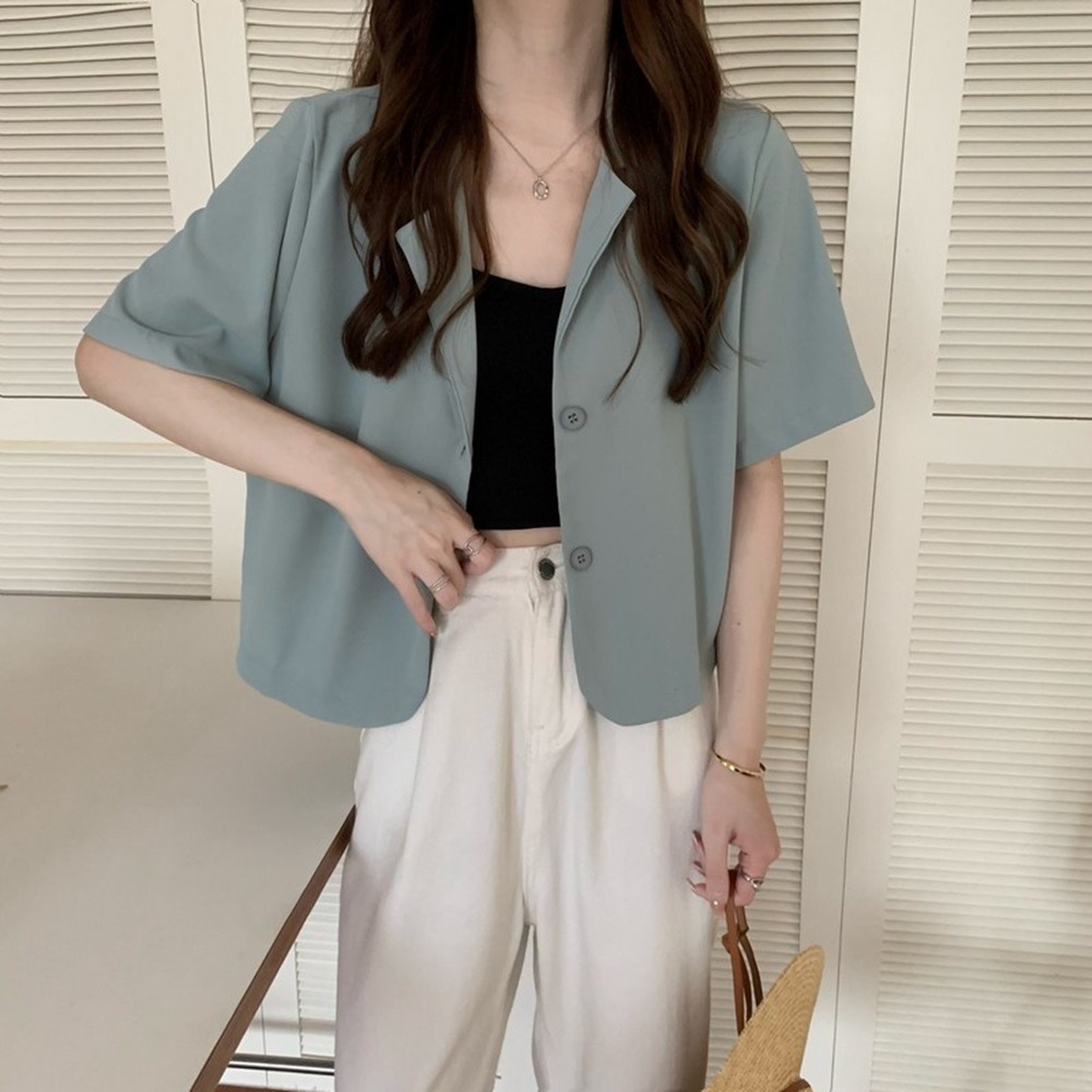 【D.studio】韓版短版薄款小西裝外套 短袖外套 短版外套 上衣 女裝  外套 薄外套 罩衫 防曬外套【J207】-細節圖9