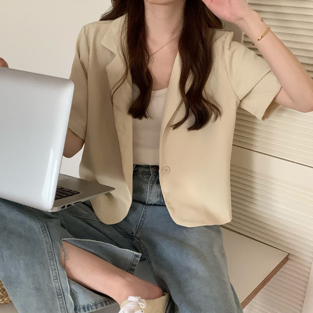 【D.studio】韓版短版薄款小西裝外套 短袖外套 短版外套 上衣 女裝  外套 薄外套 罩衫 防曬外套【J207】-規格圖9