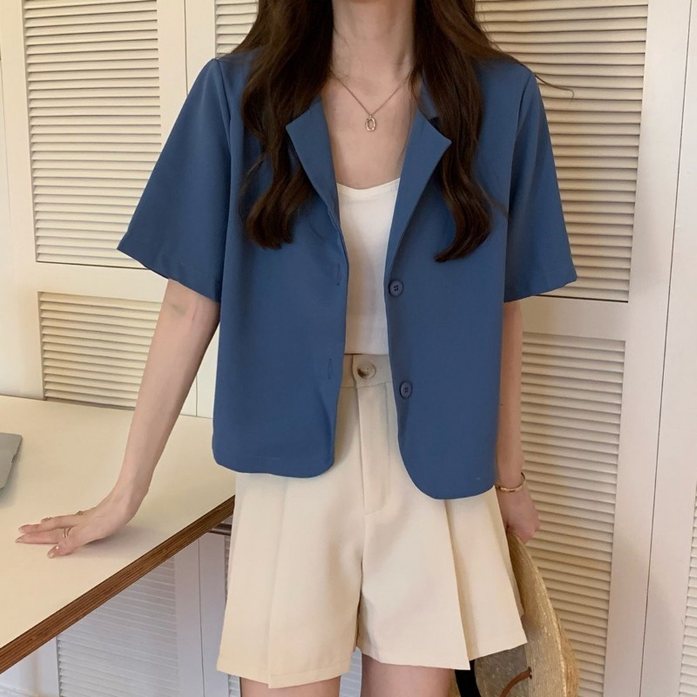 【D.studio】韓版短版薄款小西裝外套 短袖外套 短版外套 上衣 女裝  外套 薄外套 罩衫 防曬外套【J207】-規格圖9