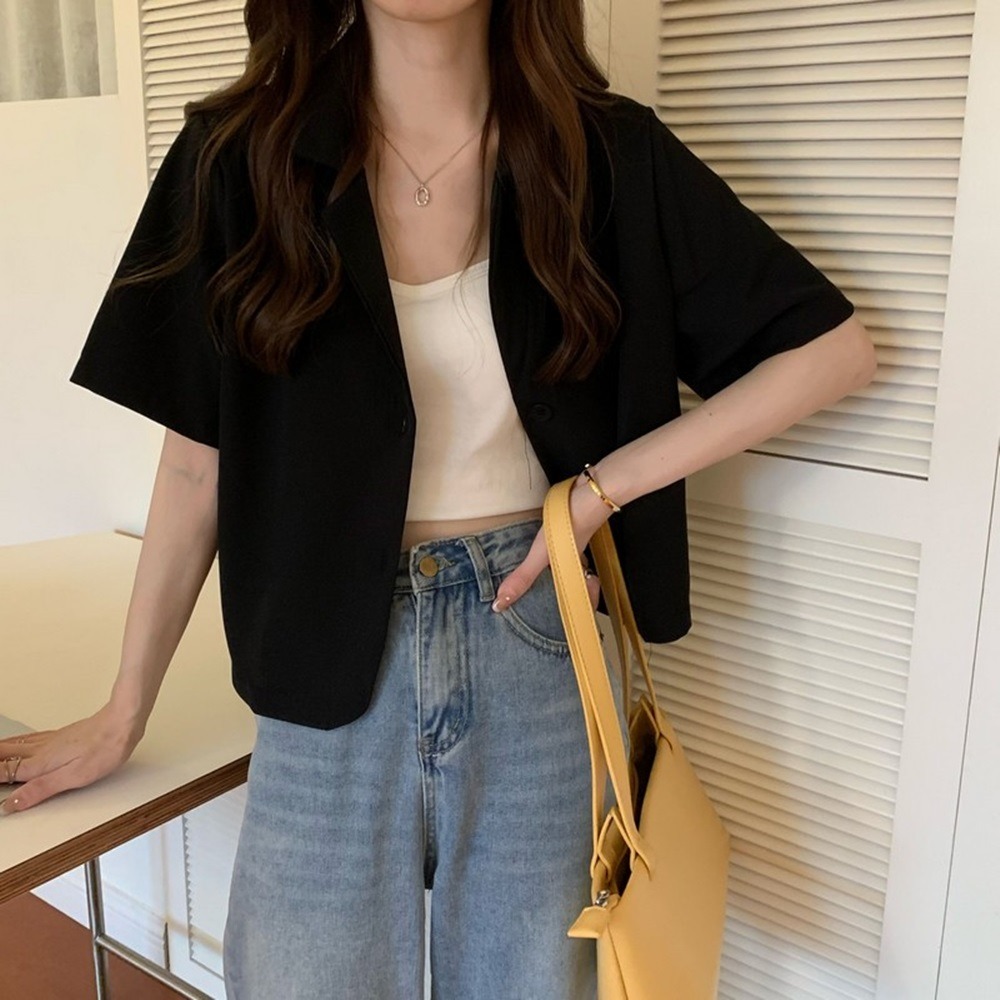 【D.studio】韓版短版薄款小西裝外套 短袖外套 短版外套 上衣 女裝  外套 薄外套 罩衫 防曬外套【J207】-規格圖9
