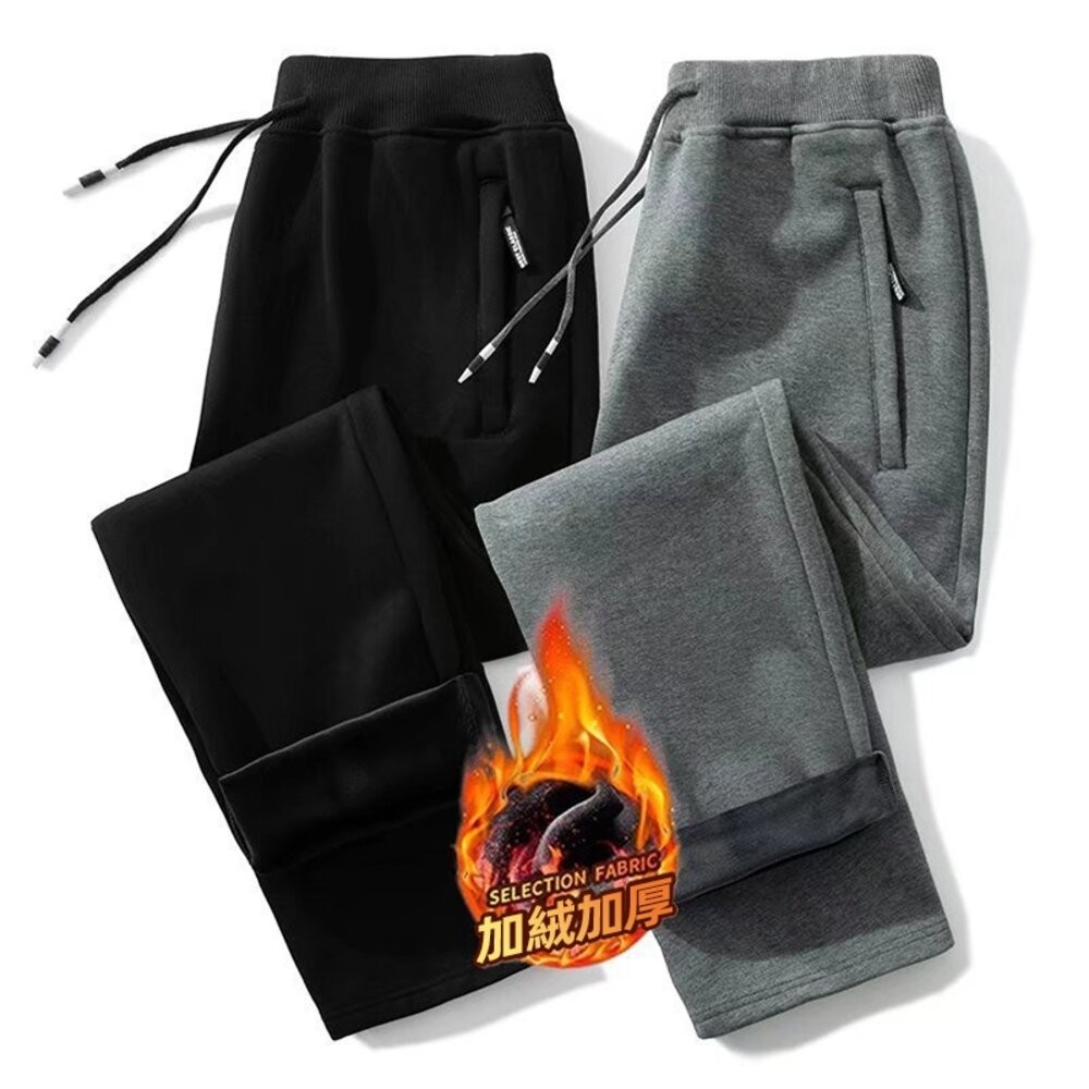 【台灣發貨】韓版加絨加厚保暖運動長褲 寬褲 褲子 女裝【P419】-細節圖3