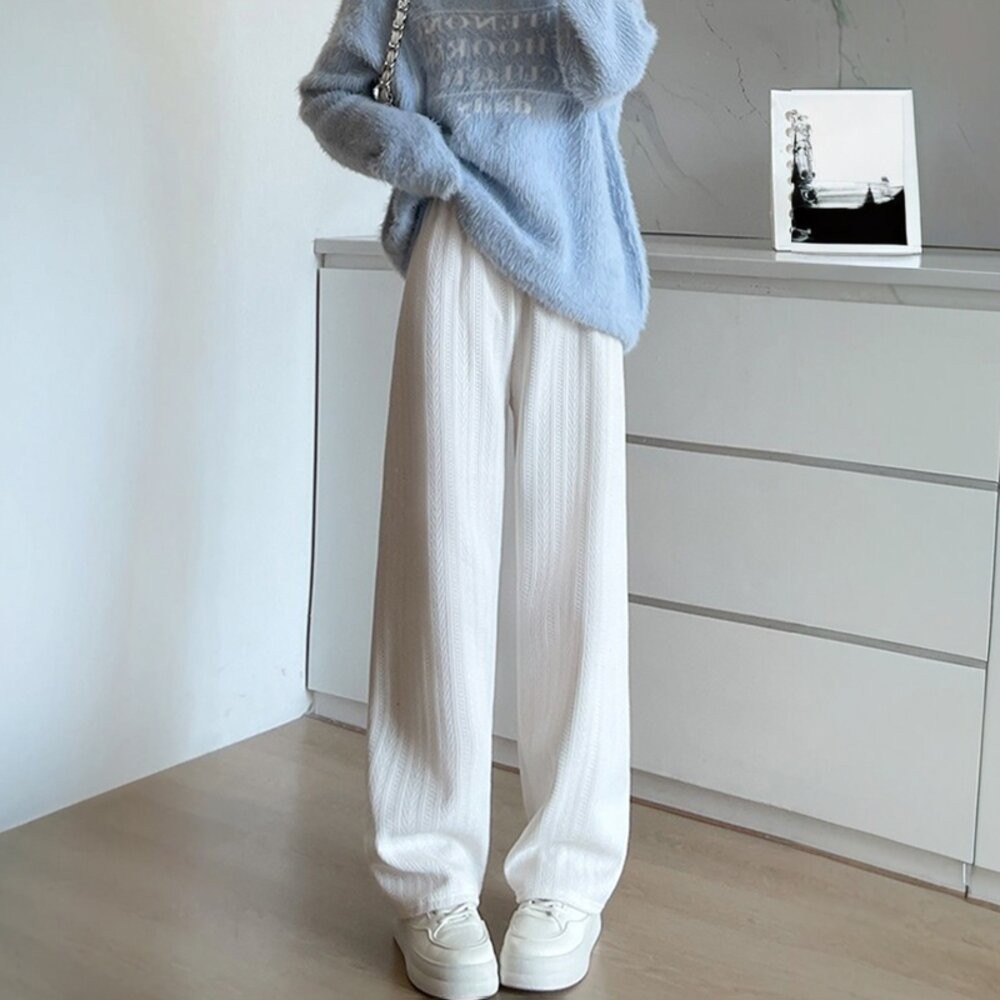 【台灣發貨】韓版加絨加厚麥穗保暖寬褲 寬褲 褲子 女裝【P417】-細節圖7