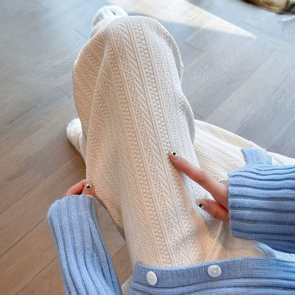 【台灣發貨】韓版加絨加厚麥穗保暖寬褲 寬褲 褲子 女裝【P417】-規格圖9