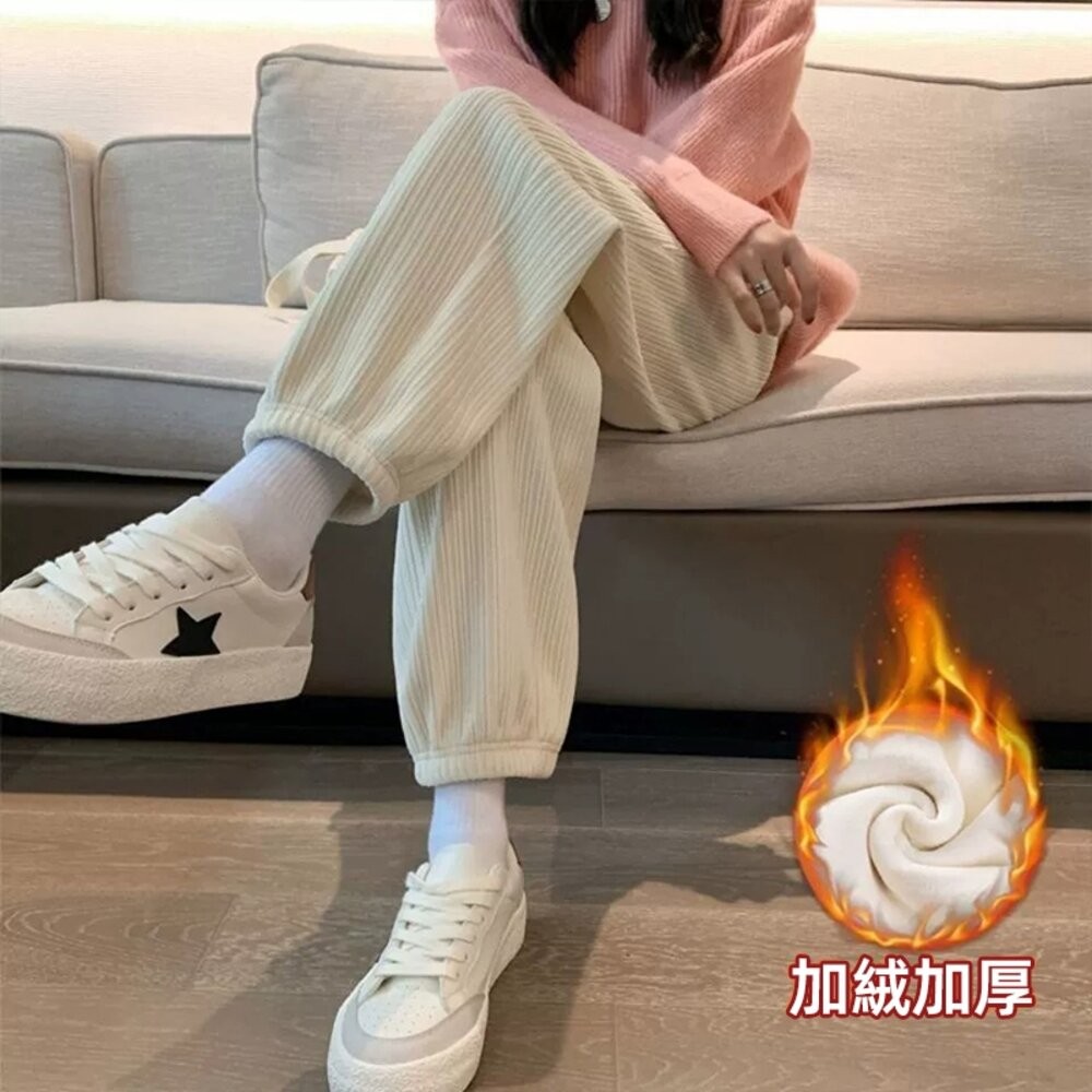 【台灣發貨】韓版加絨加厚高腰束腳寬褲 寬褲 褲子 女裝【P302】-細節圖2