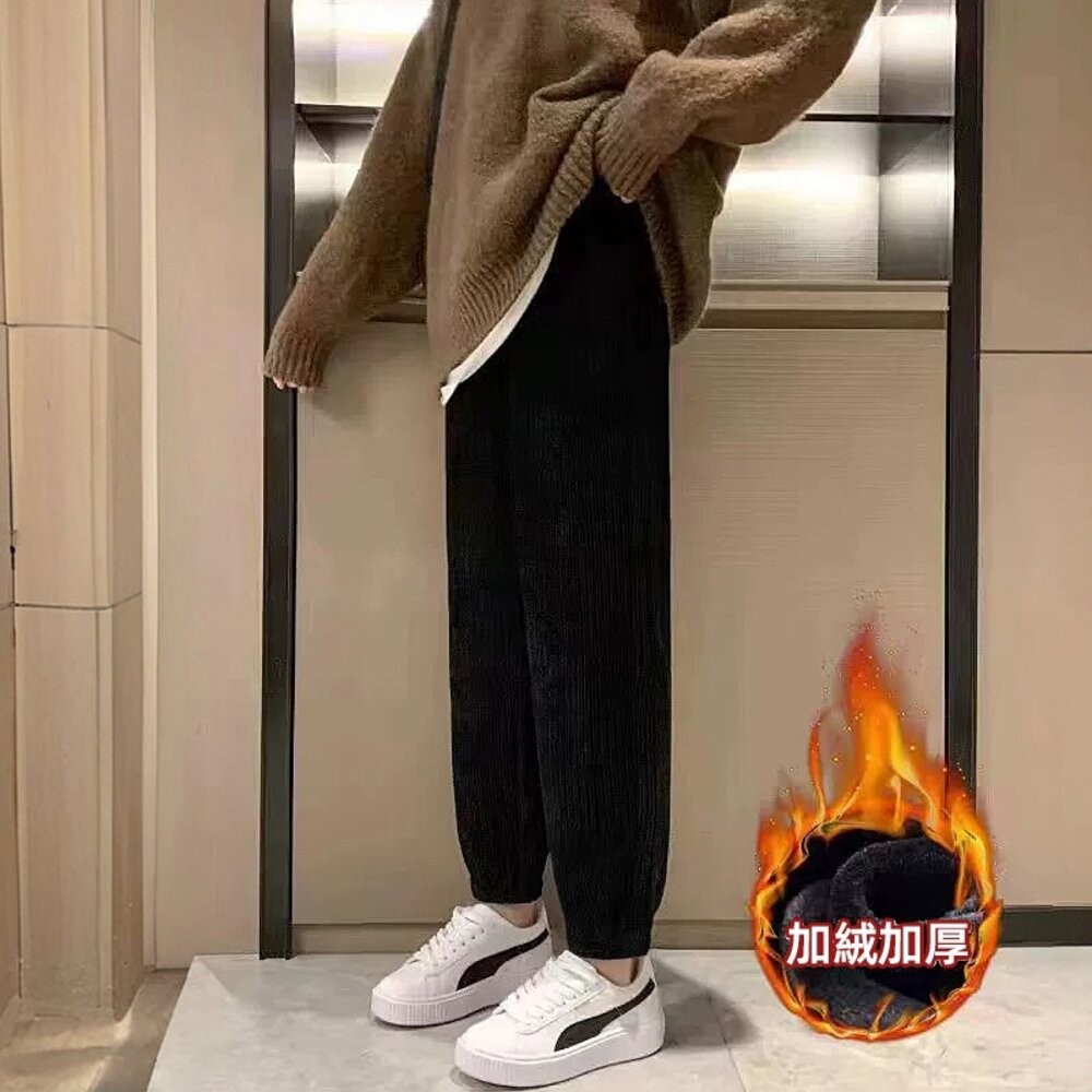 【台灣發貨】韓版加絨加厚高腰束腳寬褲 寬褲 褲子 女裝【P302】-細節圖3
