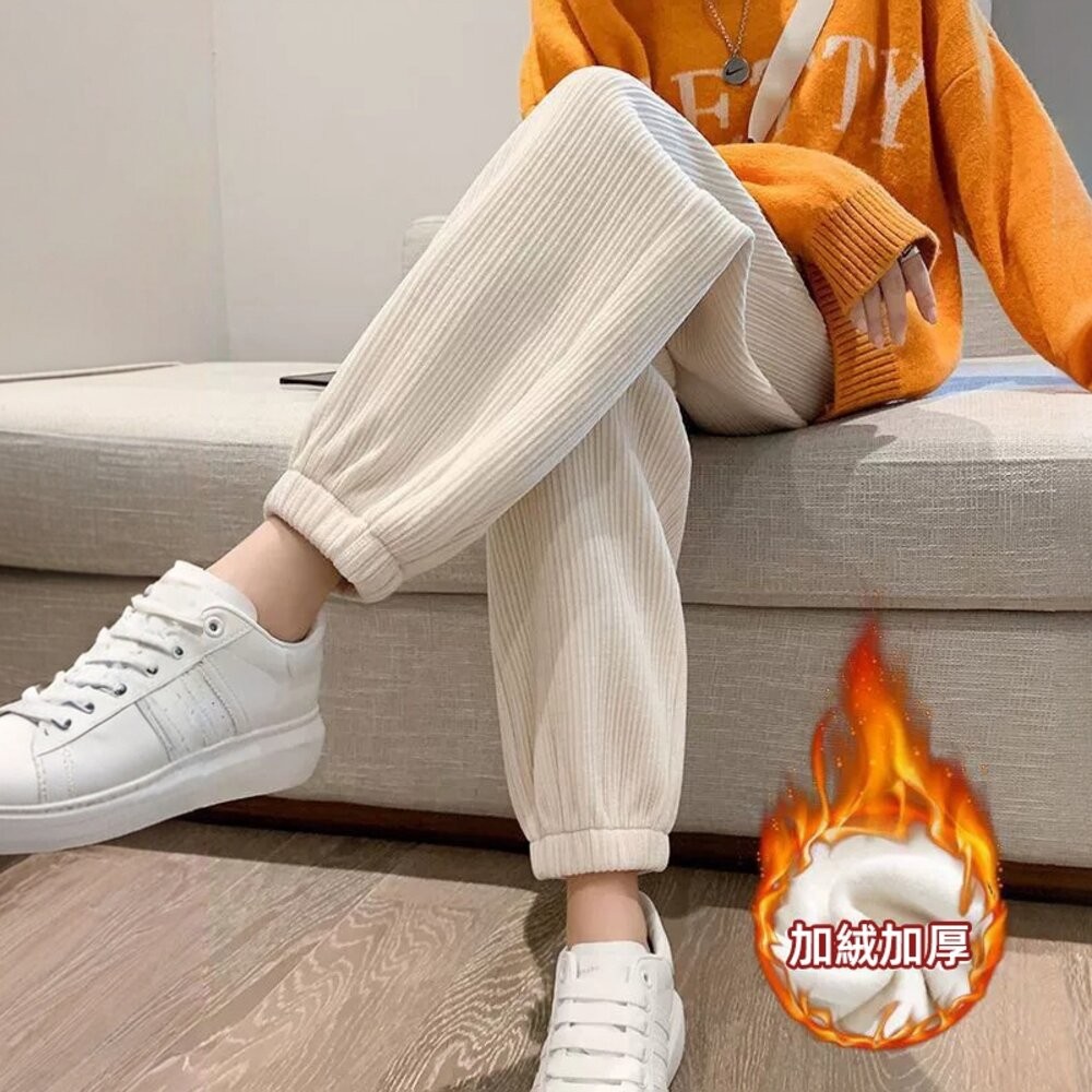 【台灣發貨】韓版加絨加厚高腰束腳寬褲 寬褲 褲子 女裝【P302】-細節圖5