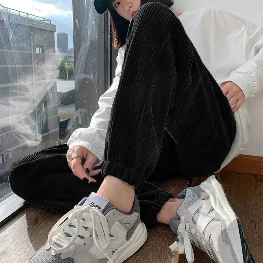 【台灣發貨】韓版加絨加厚高腰束腳寬褲 寬褲 褲子 女裝【P302】-細節圖6