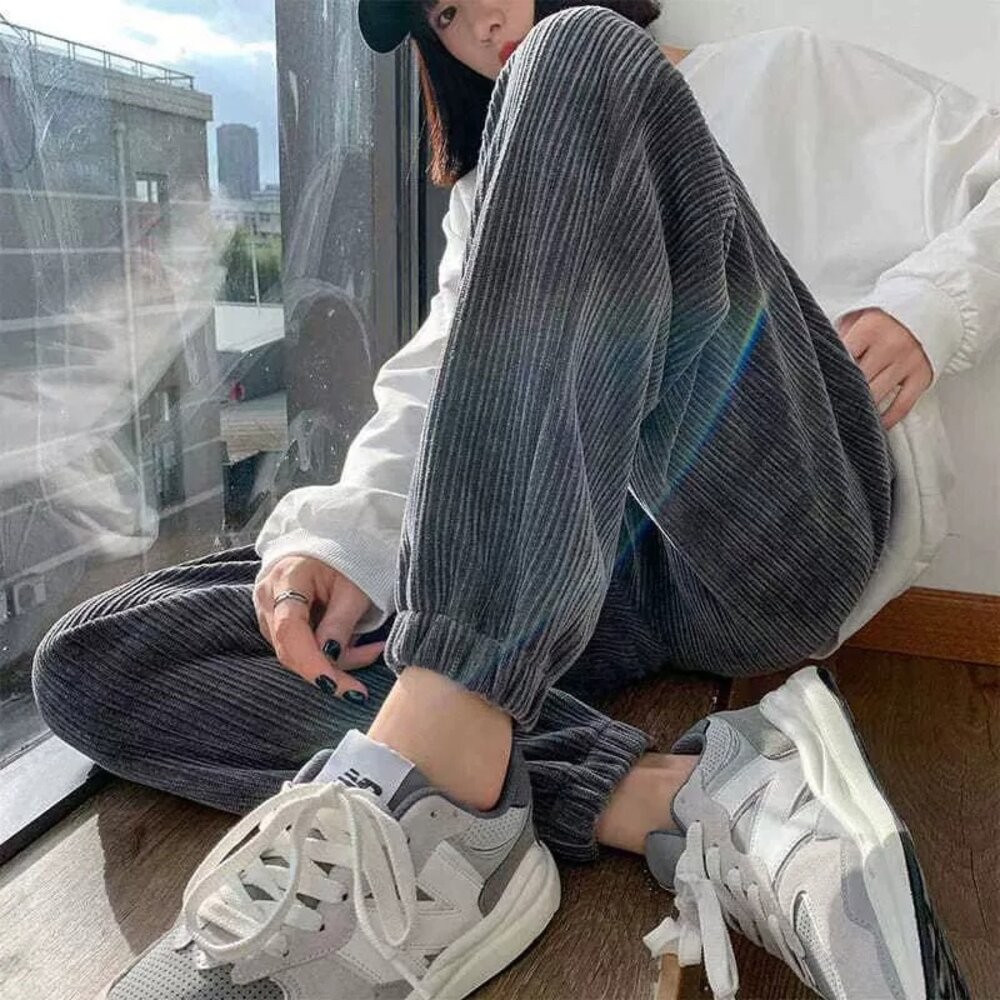 【台灣發貨】韓版加絨加厚高腰束腳寬褲 寬褲 褲子 女裝【P302】-細節圖7