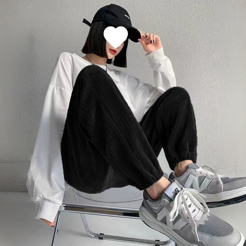 【台灣發貨】韓版加絨加厚高腰束腳寬褲 寬褲 褲子 女裝【P302】-細節圖9