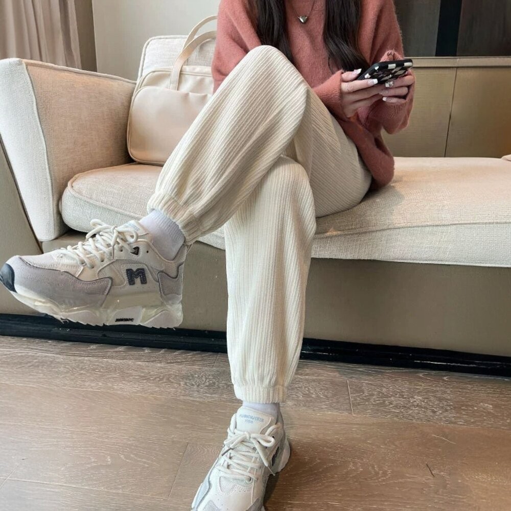 【台灣發貨】韓版加絨加厚高腰束腳寬褲 寬褲 褲子 女裝【P302】-規格圖9