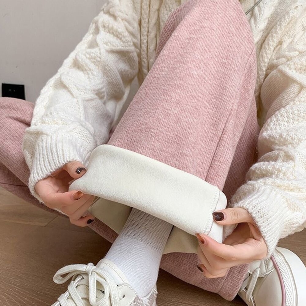 【台灣發貨】韓版高腰軟糯保暖寬褲 寬褲 褲子 女裝【P298】-細節圖5