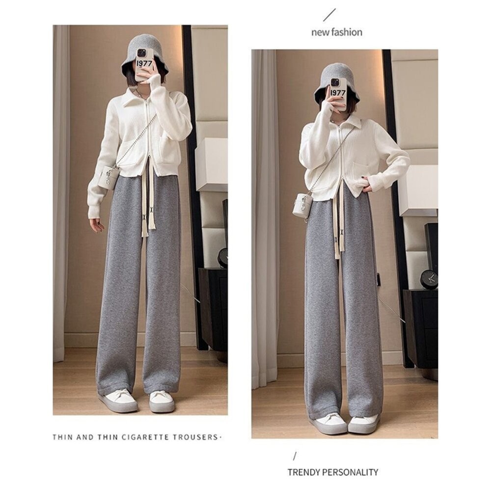 【台灣發貨】韓版高腰軟糯保暖寬褲 寬褲 褲子 女裝【P298】-細節圖9