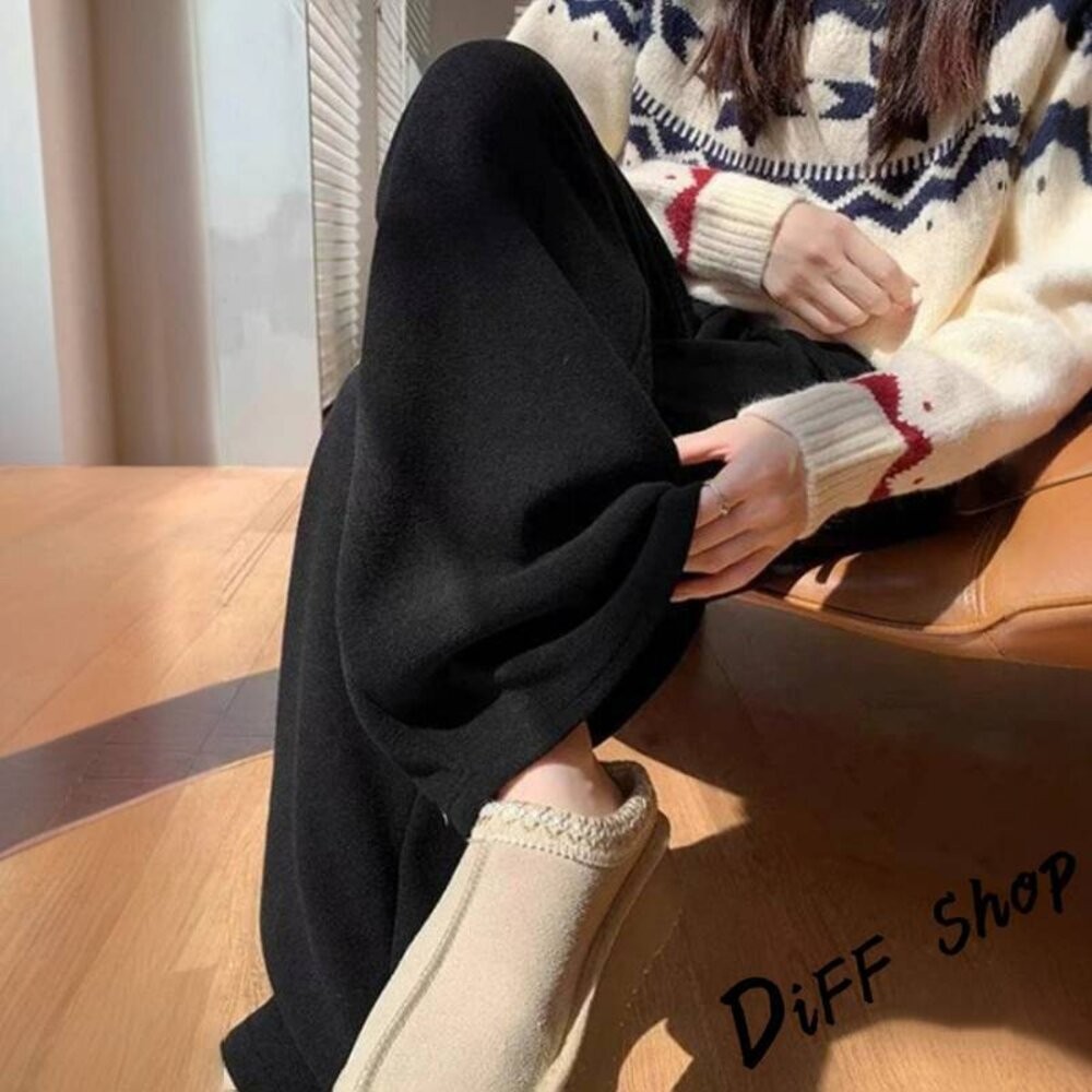 【台灣發貨】韓版高腰軟糯保暖寬褲 寬褲 褲子 女裝【P298】-規格圖9