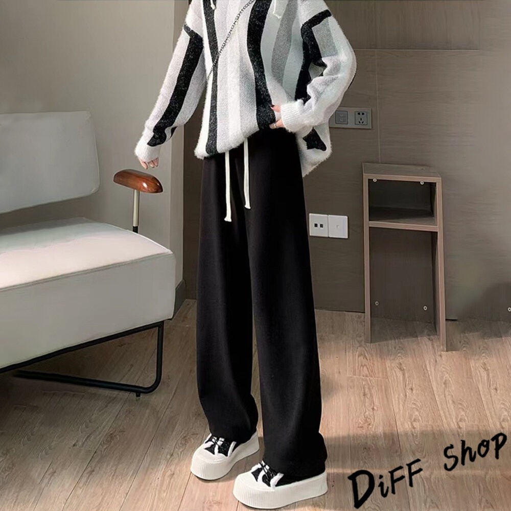 【台灣發貨】韓版高腰軟糯保暖寬褲 寬褲 褲子 女裝【P298】-規格圖9