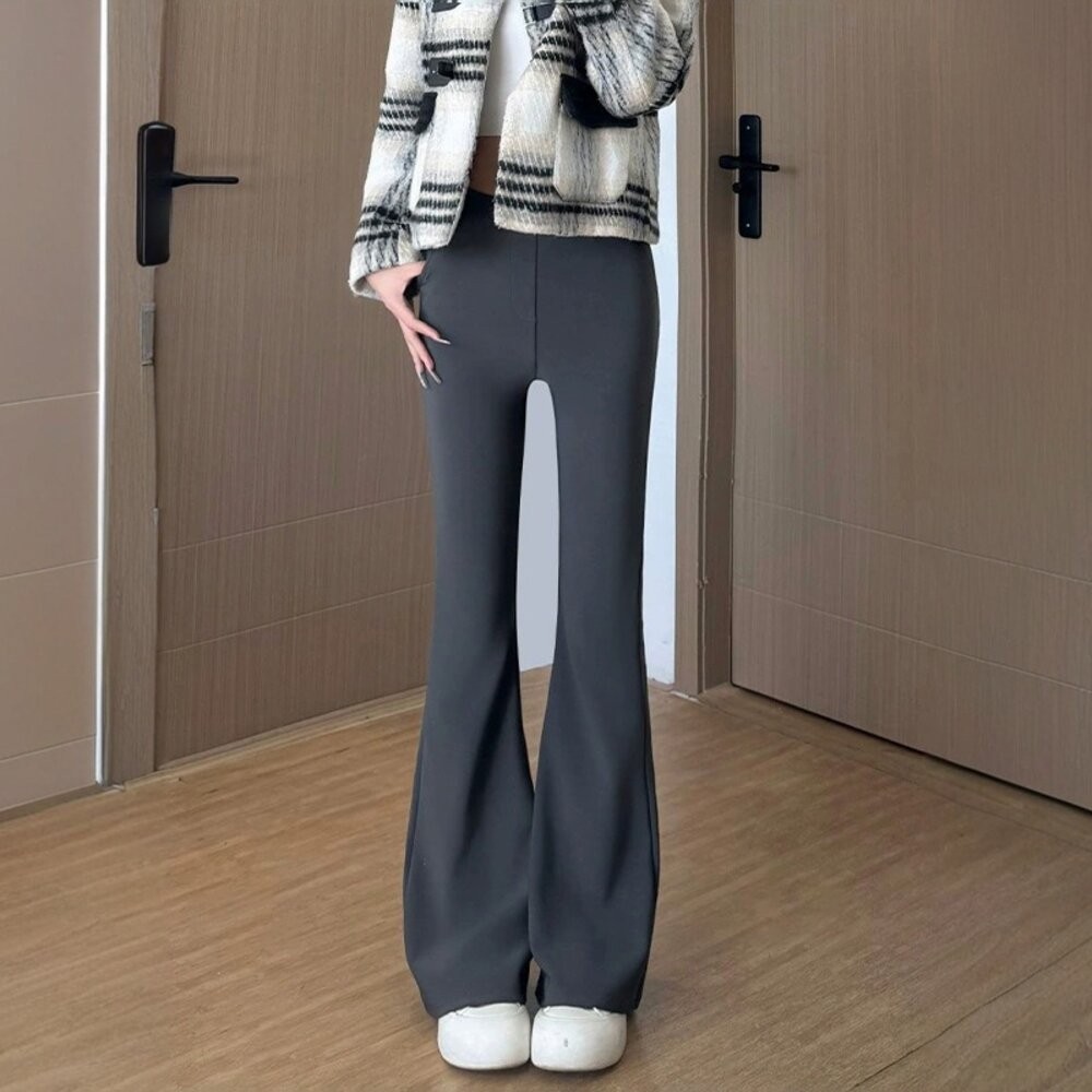 【台灣發貨】韓版高腰垂感微喇叭鯊魚褲 寬褲 褲子 女裝【P243】-細節圖7