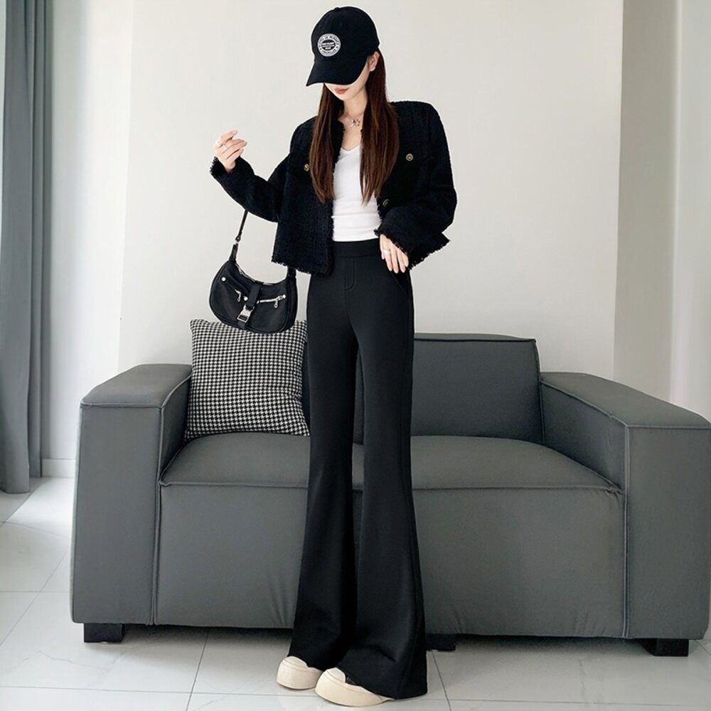 【台灣發貨】韓版高腰垂感微喇叭鯊魚褲 寬褲 褲子 女裝【P243】-細節圖8