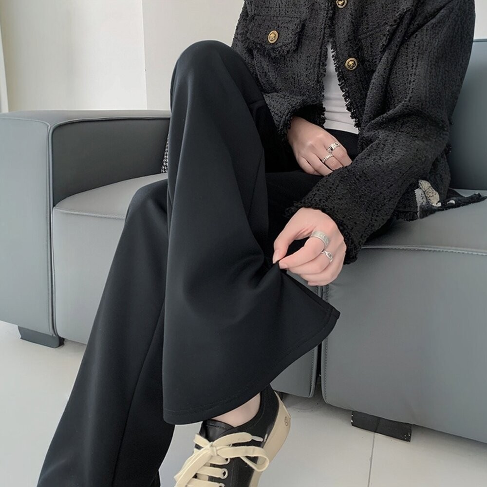 【台灣發貨】韓版高腰垂感微喇叭鯊魚褲 寬褲 褲子 女裝【P243】-細節圖9