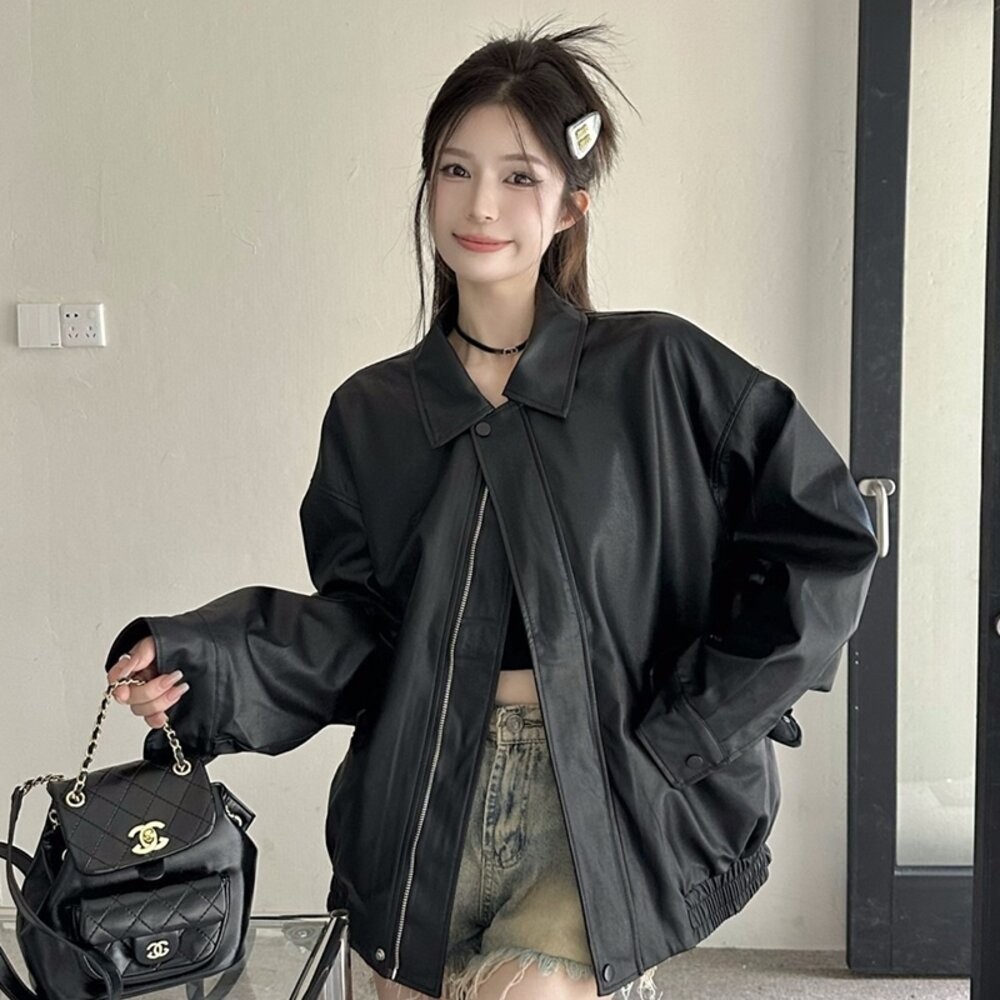 【台灣發貨】韓版復古皮衣外套 外套 防曬外套 女裝 上衣 衣服【J382】-細節圖6