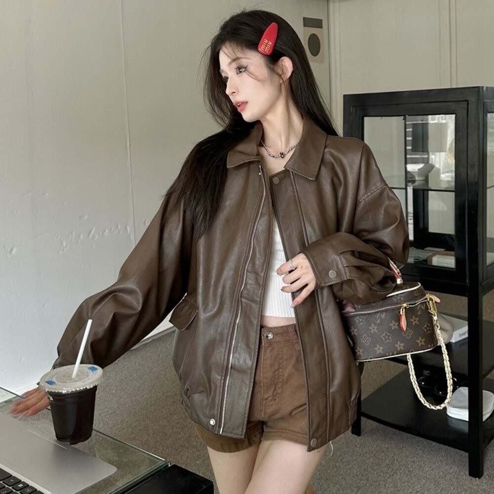 【台灣發貨】韓版復古皮衣外套 外套 防曬外套 女裝 上衣 衣服【J382】-細節圖7