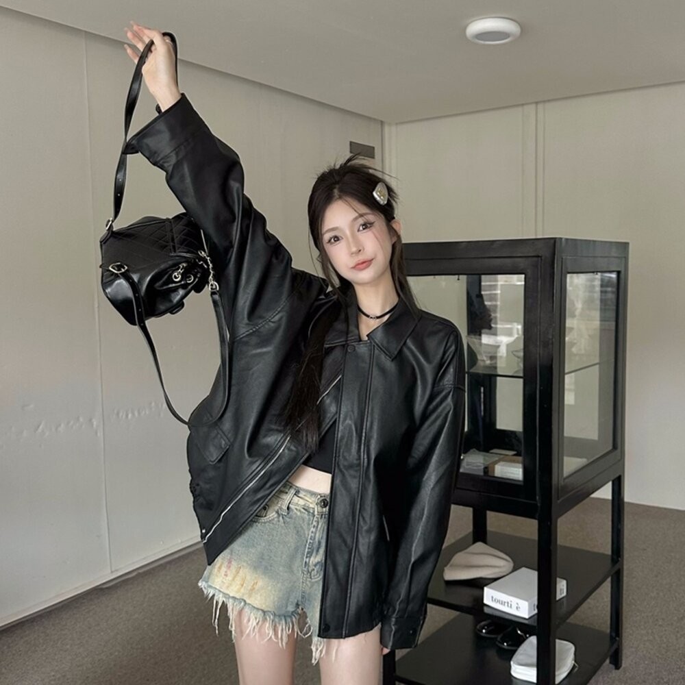 【台灣發貨】韓版復古皮衣外套 外套 防曬外套 女裝 上衣 衣服【J382】-細節圖8
