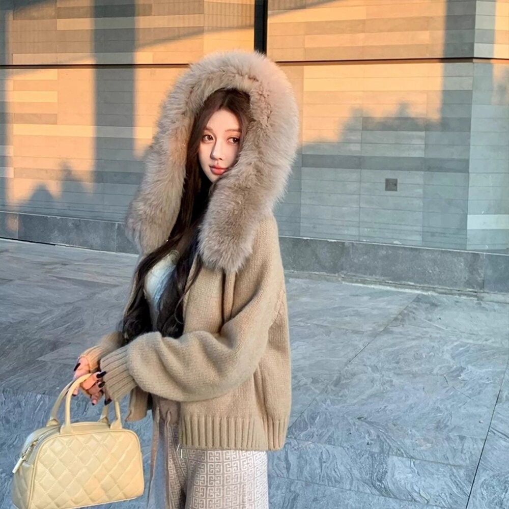 【台灣發貨】韓版加厚大毛領連帽外套 外套 防曬外套 女裝 上衣 衣服【J418】-細節圖7