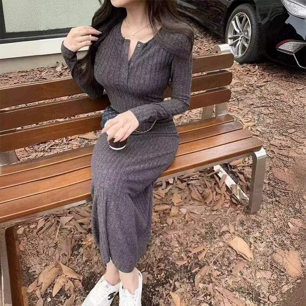 【台灣發貨】韓版氣質鈕扣針織洋裝 連身裙 吊帶裙 吊帶褲 女裝【S372】-細節圖3