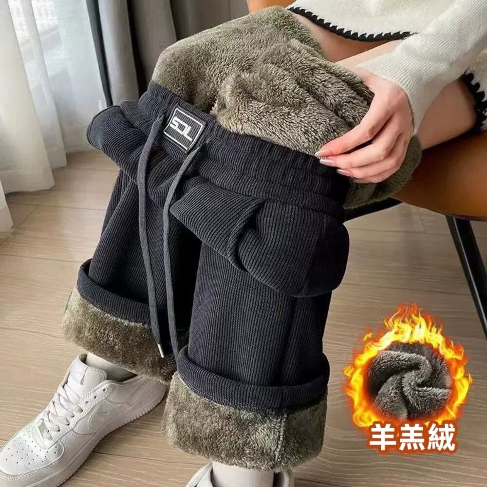 【台灣發貨】韓版超厚刷毛褲 寬褲 褲子 女裝【P412】-細節圖2