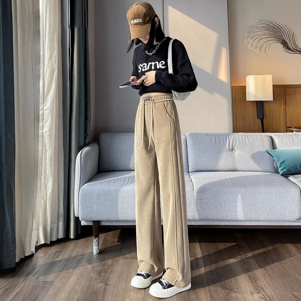 【台灣發貨】韓版超厚刷毛褲 寬褲 褲子 女裝【P412】-細節圖6