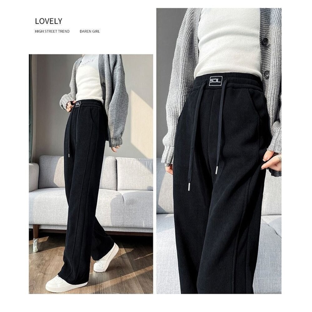 【台灣發貨】韓版超厚刷毛褲 寬褲 褲子 女裝【P412】-細節圖7