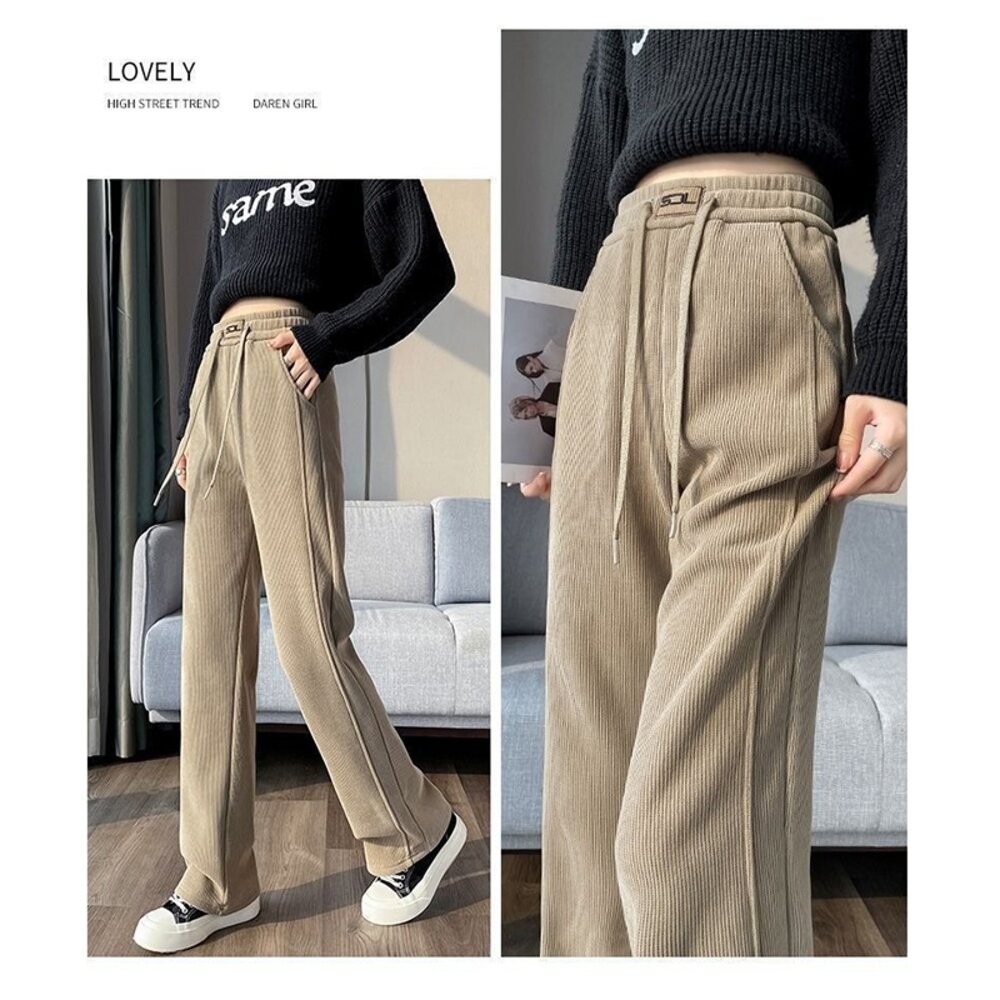 【台灣發貨】韓版超厚刷毛褲 寬褲 褲子 女裝【P412】-細節圖8