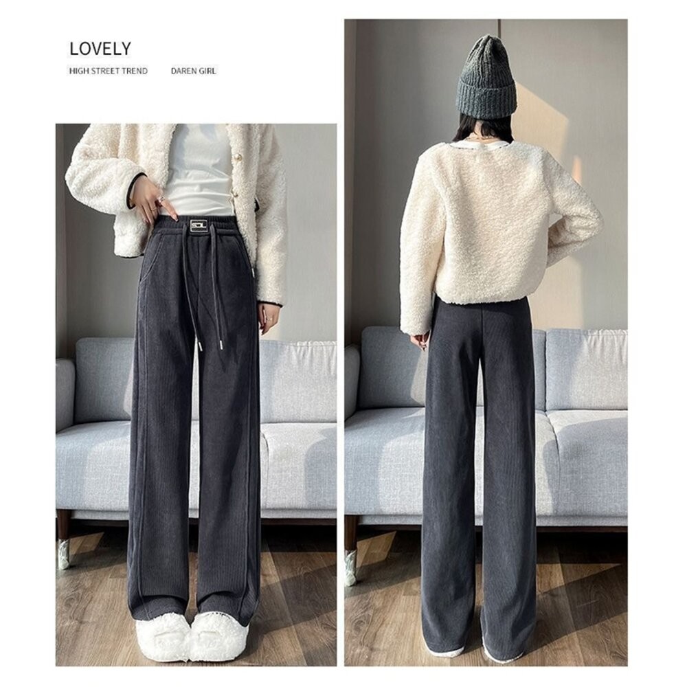 【台灣發貨】韓版超厚刷毛褲 寬褲 褲子 女裝【P412】-細節圖9