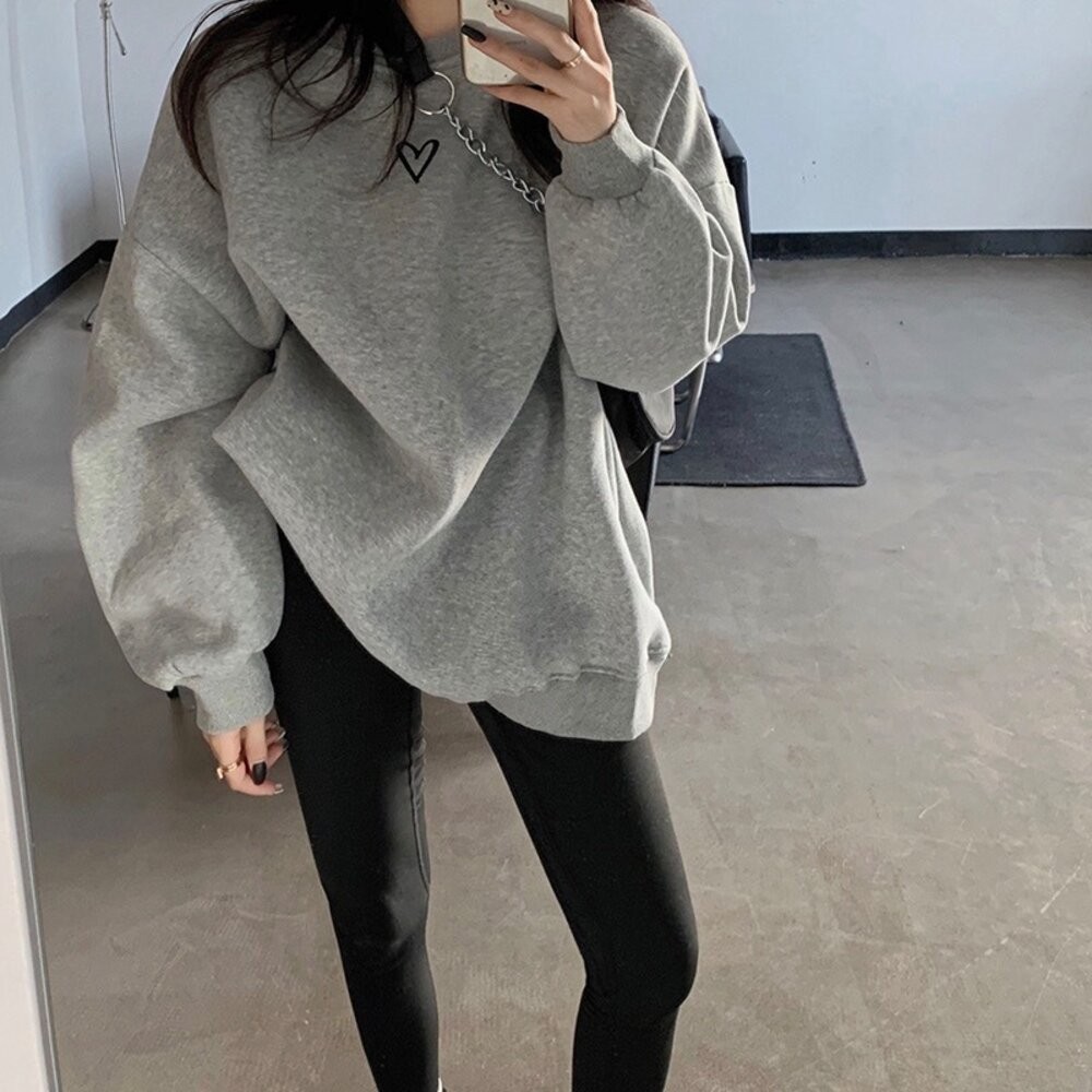 【台灣發貨】韓版內刷毛寬鬆顯瘦長袖上衣 長袖上衣 長袖t恤 衣服 女裝 上衣【W679】-細節圖9