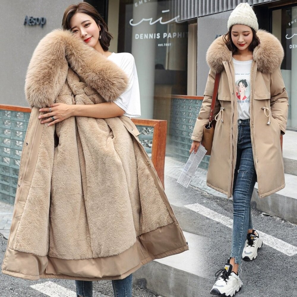 【台灣發貨】韓版氣質內刷毛連帽長版外套 外套 防曬外套 女裝 上衣 衣服【J413】-細節圖2