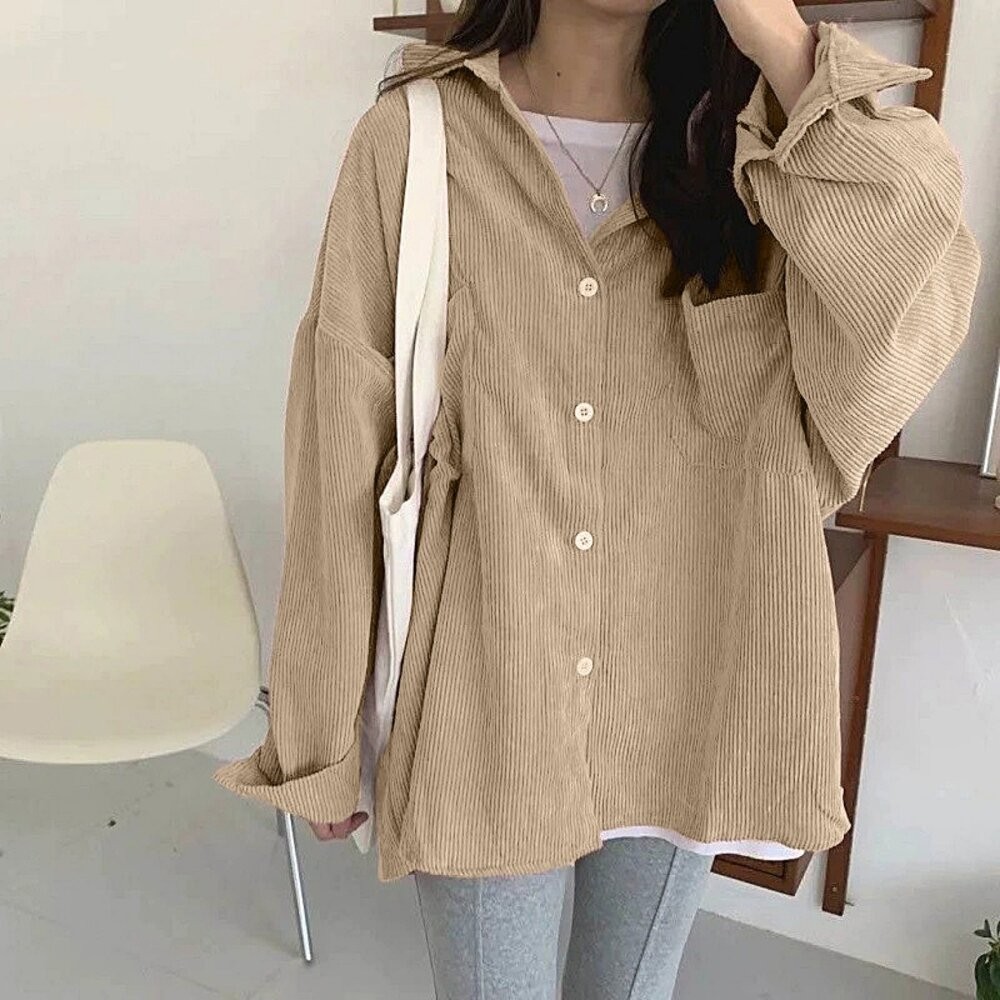 【台灣發貨】韓版寬鬆復古燈芯絨外套 外套 防曬外套 女裝 上衣 衣服【J140】-細節圖4