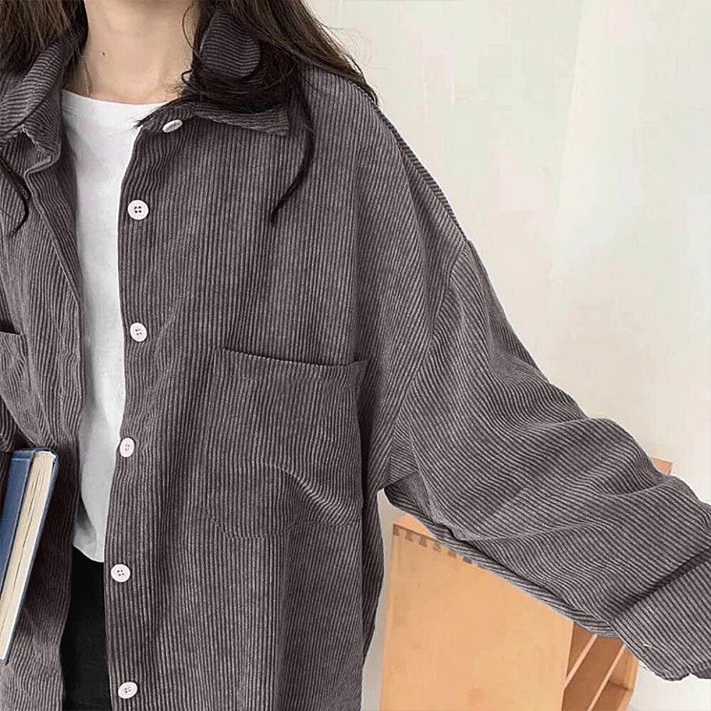 【台灣發貨】韓版寬鬆復古燈芯絨外套 外套 防曬外套 女裝 上衣 衣服【J140】-細節圖6