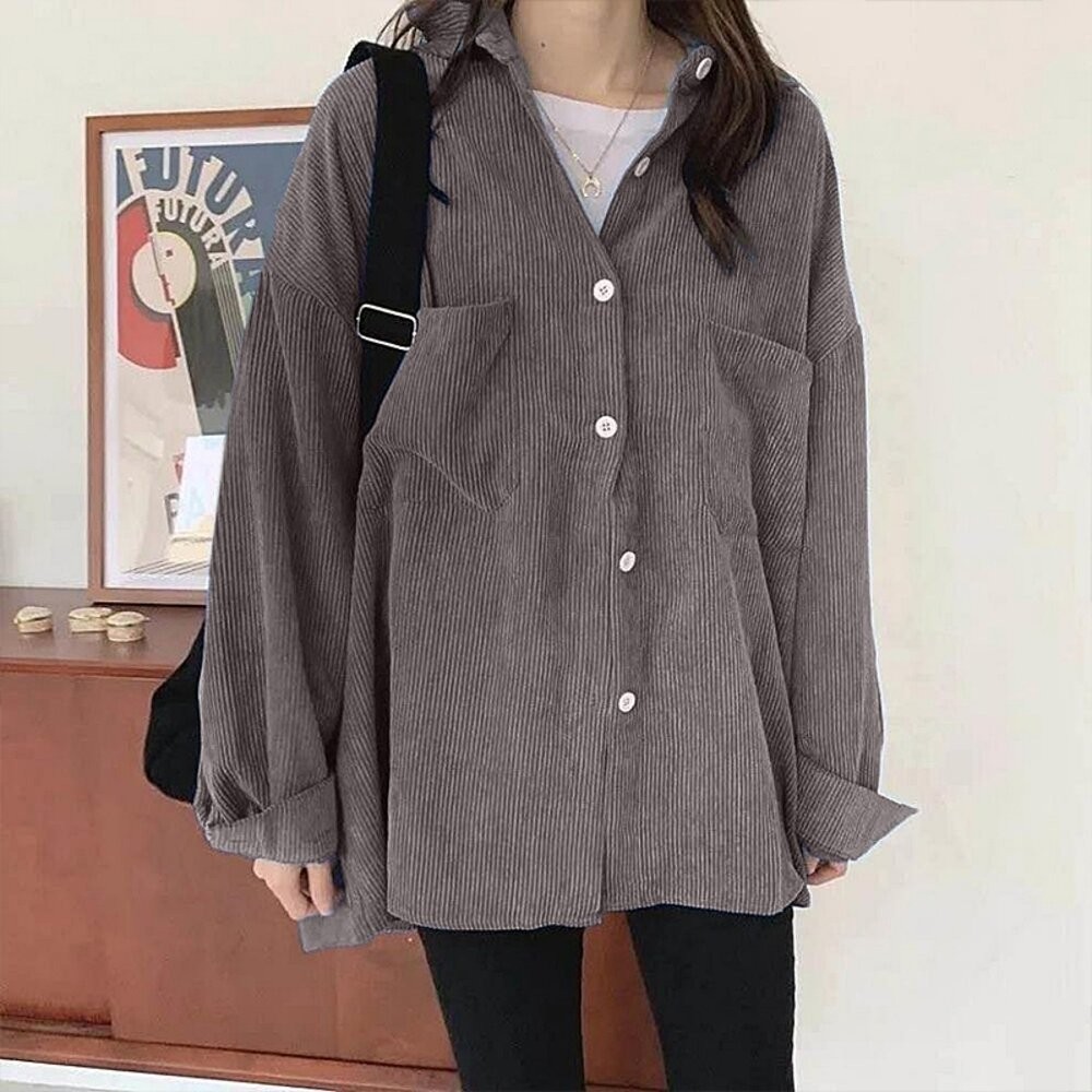 【台灣發貨】韓版寬鬆復古燈芯絨外套 外套 防曬外套 女裝 上衣 衣服【J140】-細節圖9